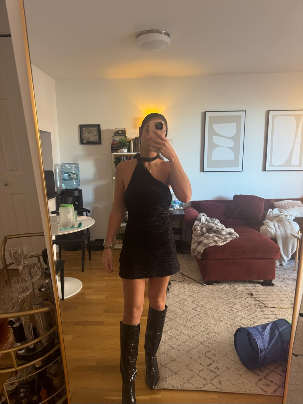 Tiger Mist Black One-Shoulder Velvet Mini Dress